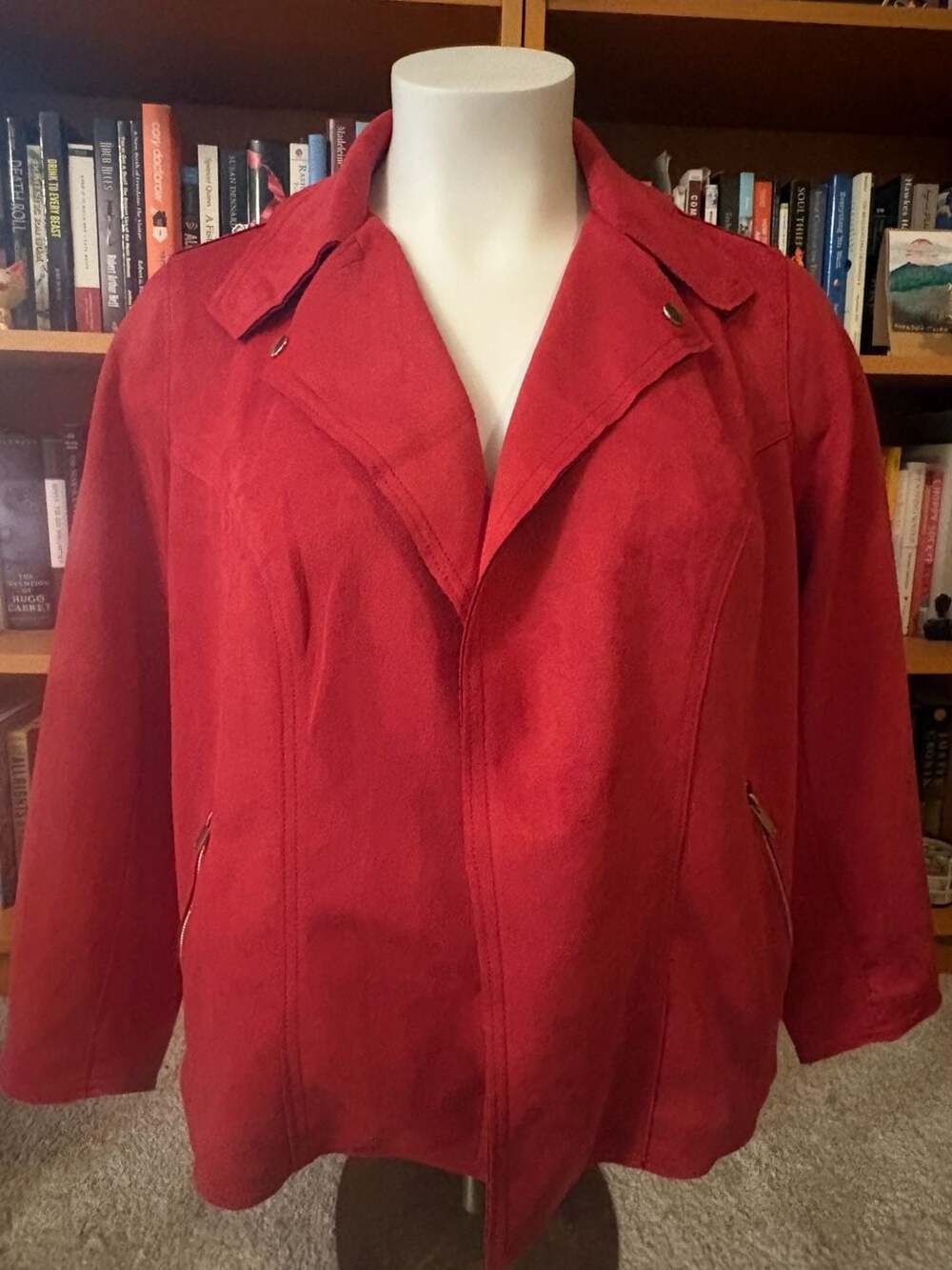 Philosophy Woman Republic Clothing Red Faux Suede Moto Jacket
